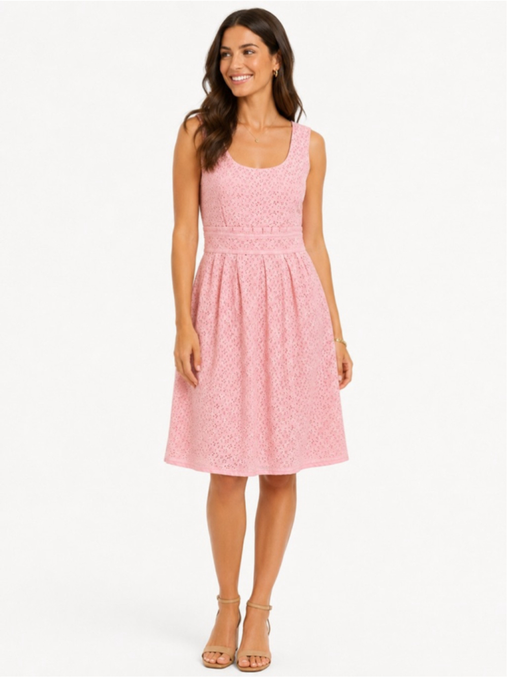 Talbots Pink Eyelet Sleeveless Fit and Flare Dress 12P